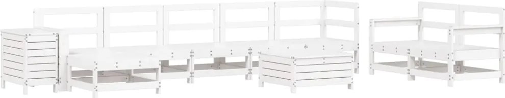 vidaXL Set canapea de grădină, 10 piese, alb, lemn masiv de pin