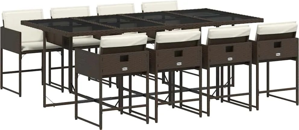 vidaXL Set mobilier de grădină cu perne, 9 piese, maro, poliratan