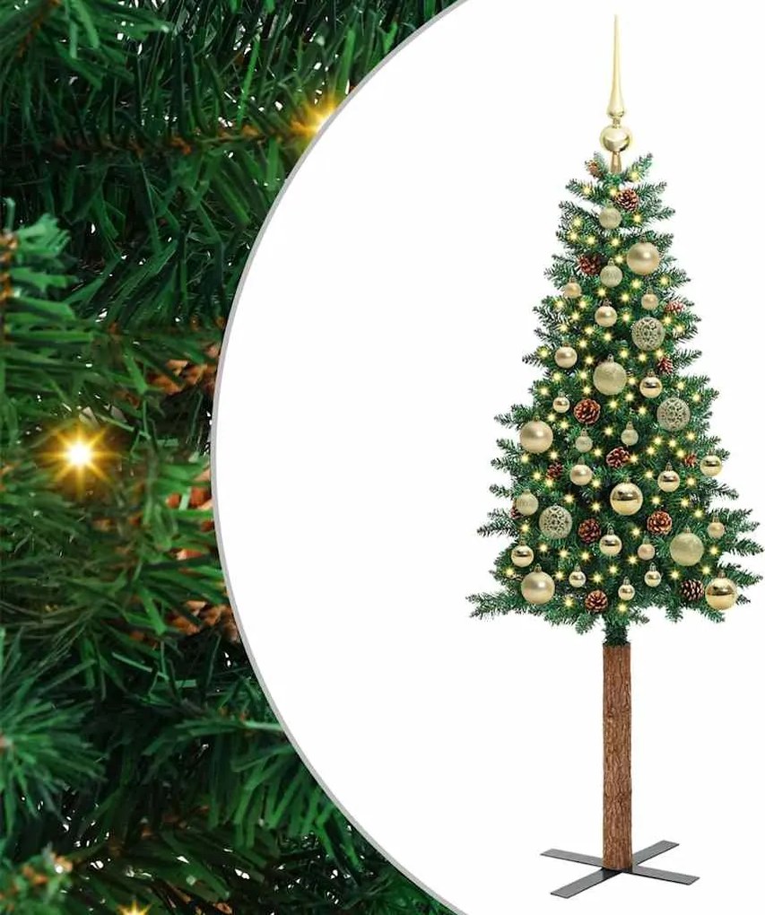 vidaXL Brad de Crăciun subțire Verde 150 cm PVC și lemn de PIN masiv