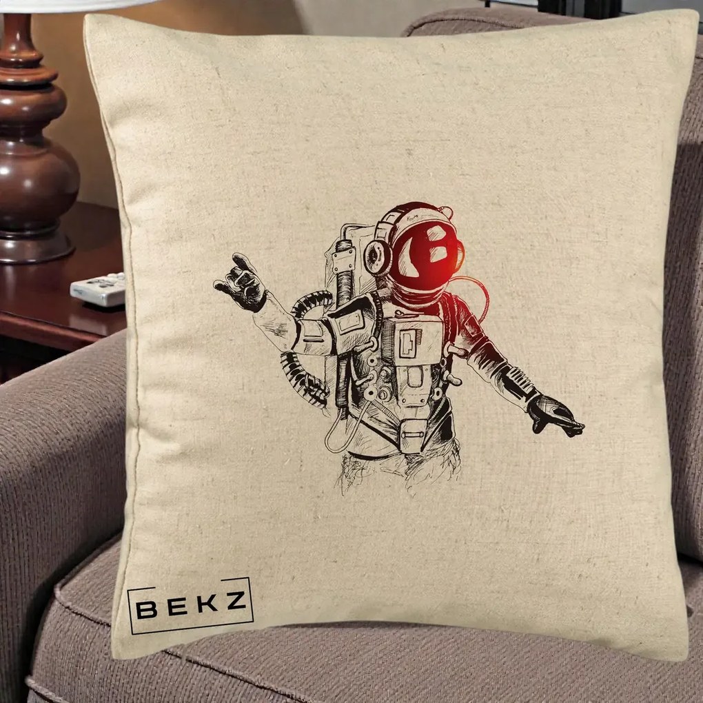 Perna Decorativa Astronaut Rock Sketching, 40x40 cm, Bej, Husa Detasabila, Perna Inclusa, BEKZ®