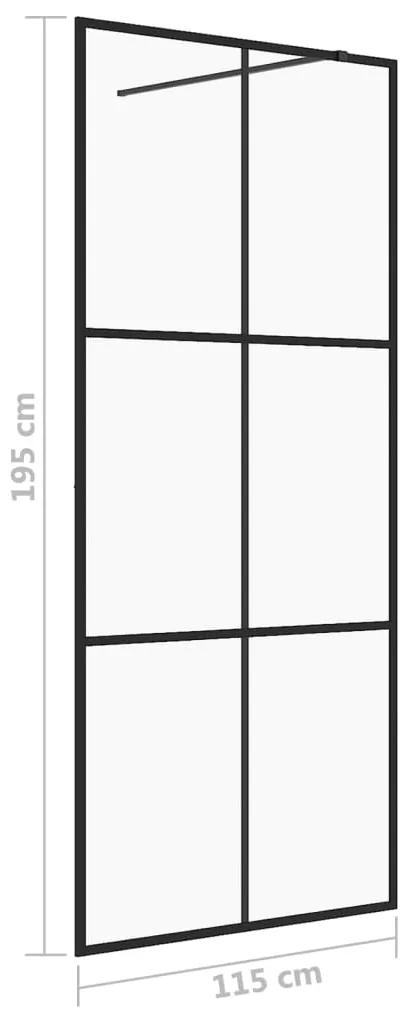 Paravan de dus walk-in negru 115x195 cm sticla ESG transparenta transparent si negru, 115 x 195 cm, Transparent