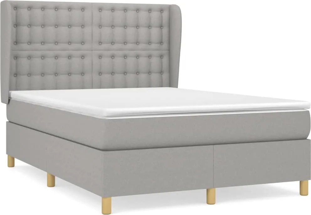 vidaXL Pat box spring cu saltea, gri deschis, 140x190 cm, textil
