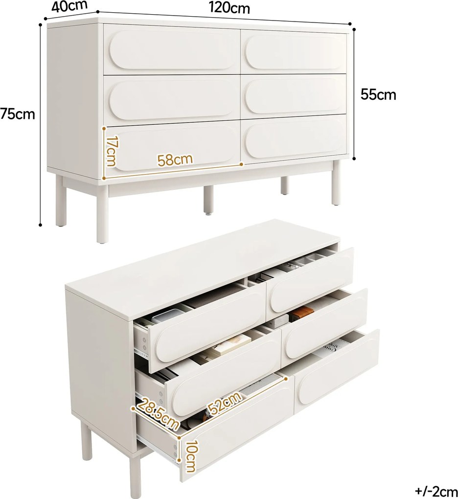 Dulap alb pentru sufragerie cu 6 sertare încăpătoare, Alb | Aosom Romania