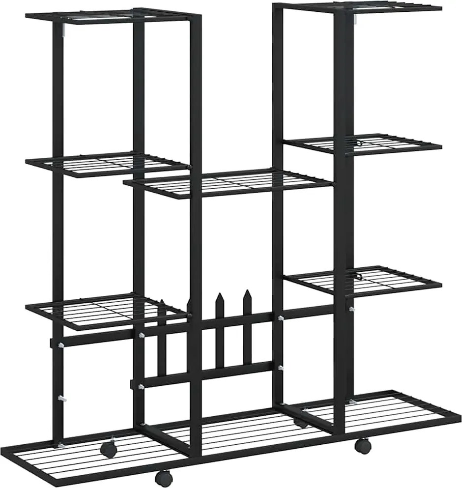 vidaXL Suport pentru flori cu roți, 94,5x24,5x91,5 cm, negru, fier