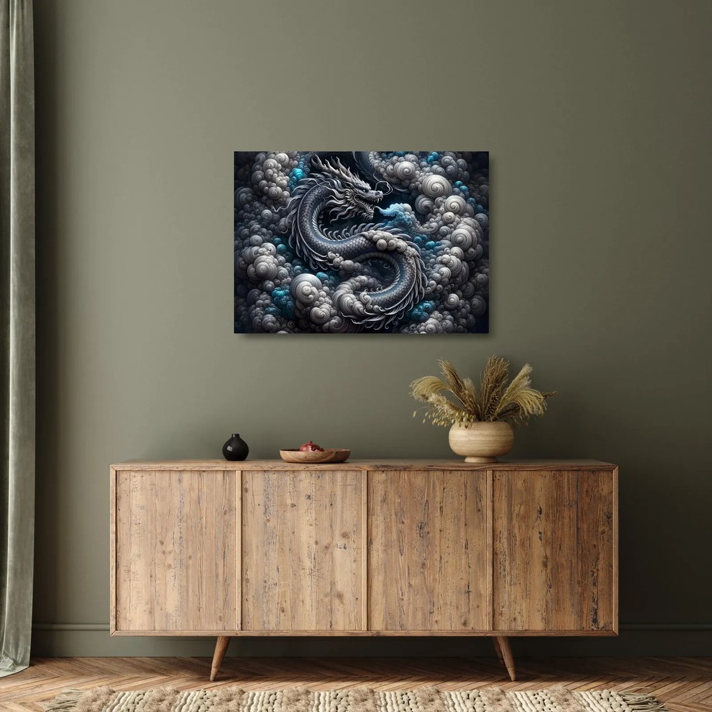 Tablou pe sticlă – Dragon în fum (70x50 cm)