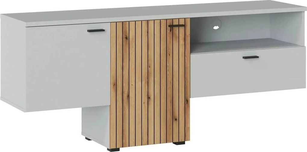 Comoda TV VERO, alb/stejar, PAL laminat, 160x40x69 cm