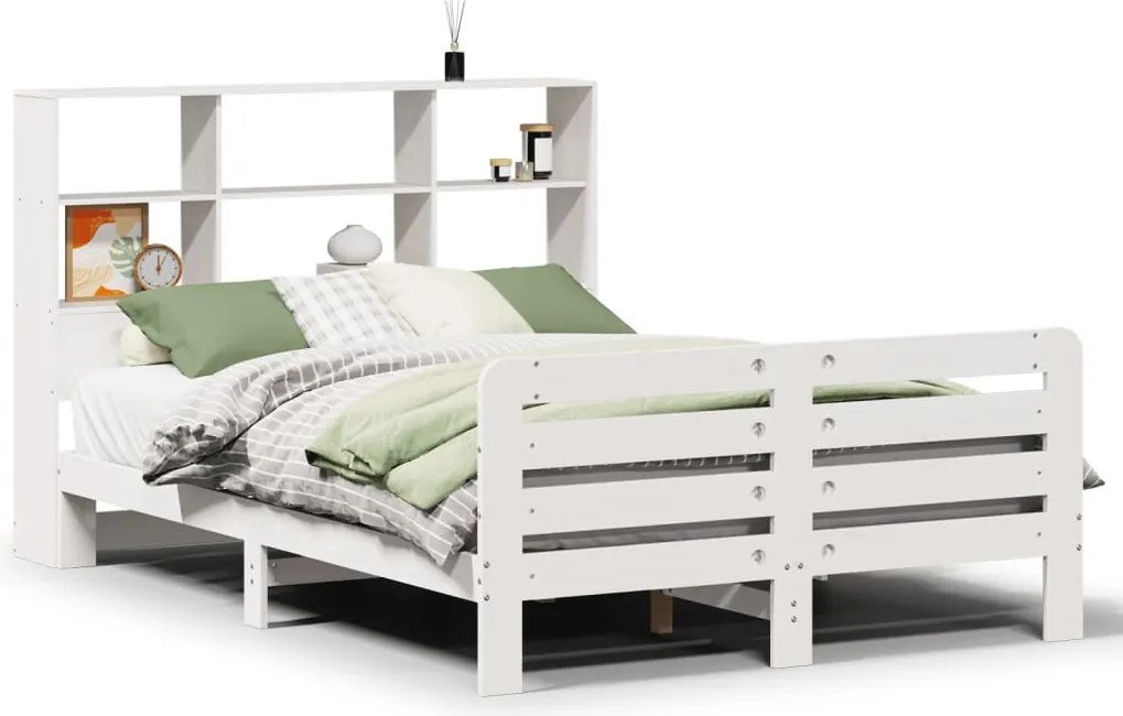 vidaXL Cadru de pat fără saltea, alb, 140x200 cm, lemn masiv pin