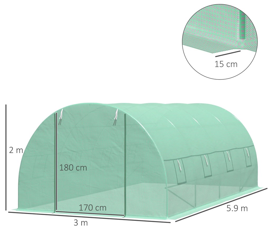 Sera tip Tunel pentru Plante Outsunny, Verde, sera de gradina | Aosom Romania