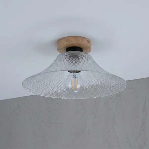 Plafonieră JULL WOOD 1xE27/15W/230V, stejar/transparent, Ø 34 cm