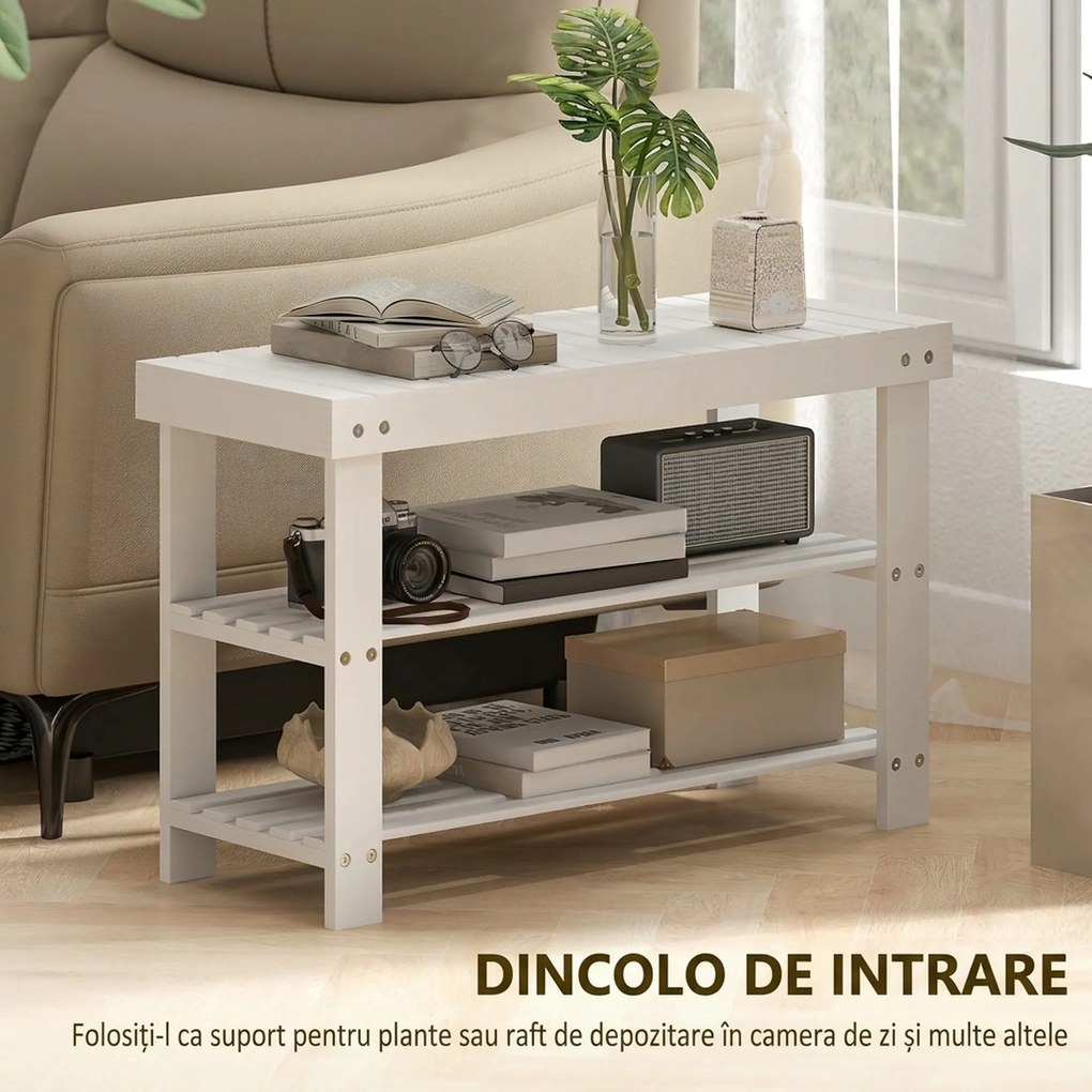 HOMCOM Pantofar tip Băncuță pentru Hol cu 3 Niveluri, 70x28x45 cm, Lemn natural | Aosom Romania