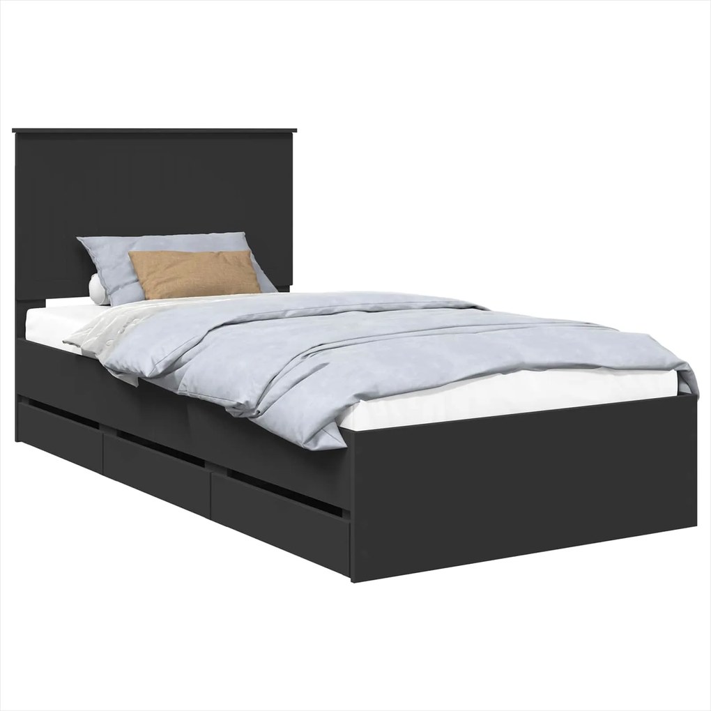 vidaXL Cadru de pat cu headboard Negru 100 x 200 cm Lemn Ingineresc