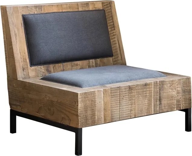 Fotoliu lounge din lemn masiv de ulm cu tapițerie din bumbac gri, „Meribel”