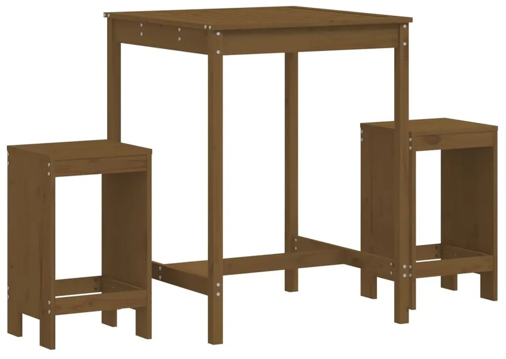 3157736 vidaXL Set mobilier de bar, 3 piese, maro miere, lemn masiv de pin