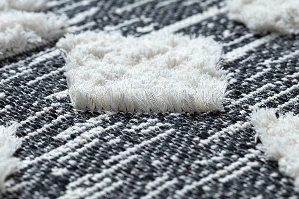 Covor ECO SISAL BOHO MOROC Etno Zig zag 22319 franjuri - două niveluri de lână gri / cremă, covor reciclat