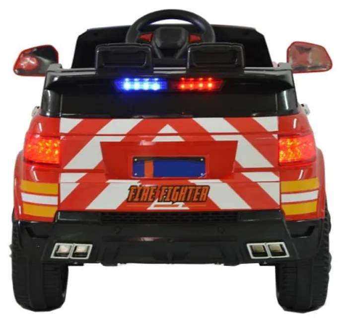 Masinuta Electrica de pompieri cu acumulator pentru copii NOVOKIDS™ Fire Squad SUV , Cu girofar fata/spate, Melodii si USB , 3-6 ani , Usi cu