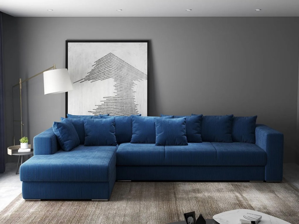 Colțar extensibil dumonde cu ladă de depozitare si sezut confortabil din spuma high-density, Gloria Zoom Blue II 320x183 cm