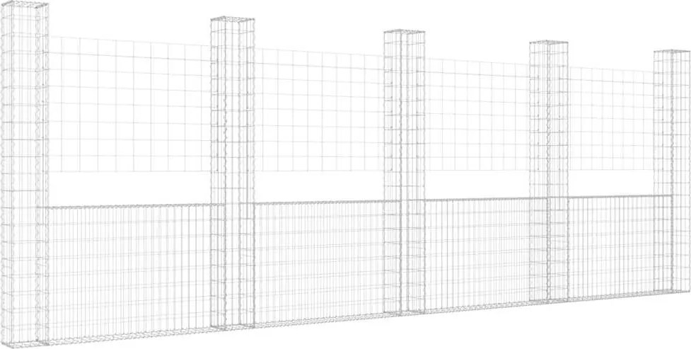 vidaXL Coș de gabion în formă de U cu 5 stâlpi, 500x20x200 cm, fier