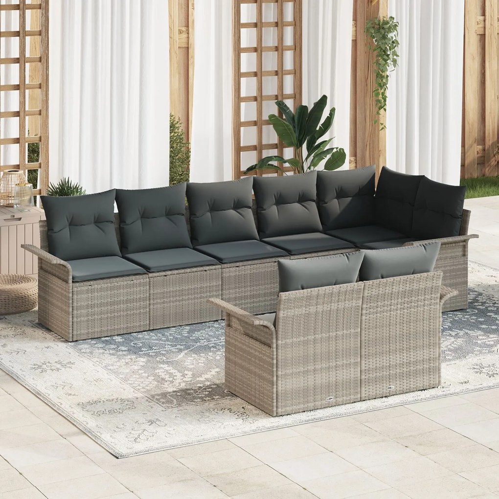 vidaXL Set de canapele pentru grădină 8 pcs Gri deschis Rattan poli