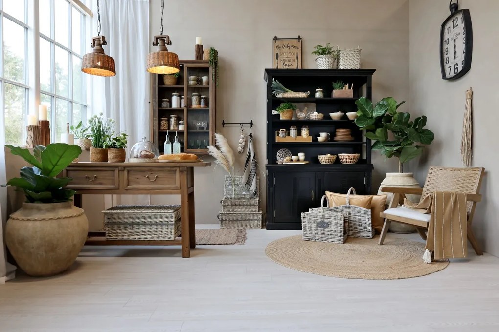 Vitrina de perete, din lemn masiv si furnir, cu 2 usi si 3 rafturi, aspect rustic, Marseille