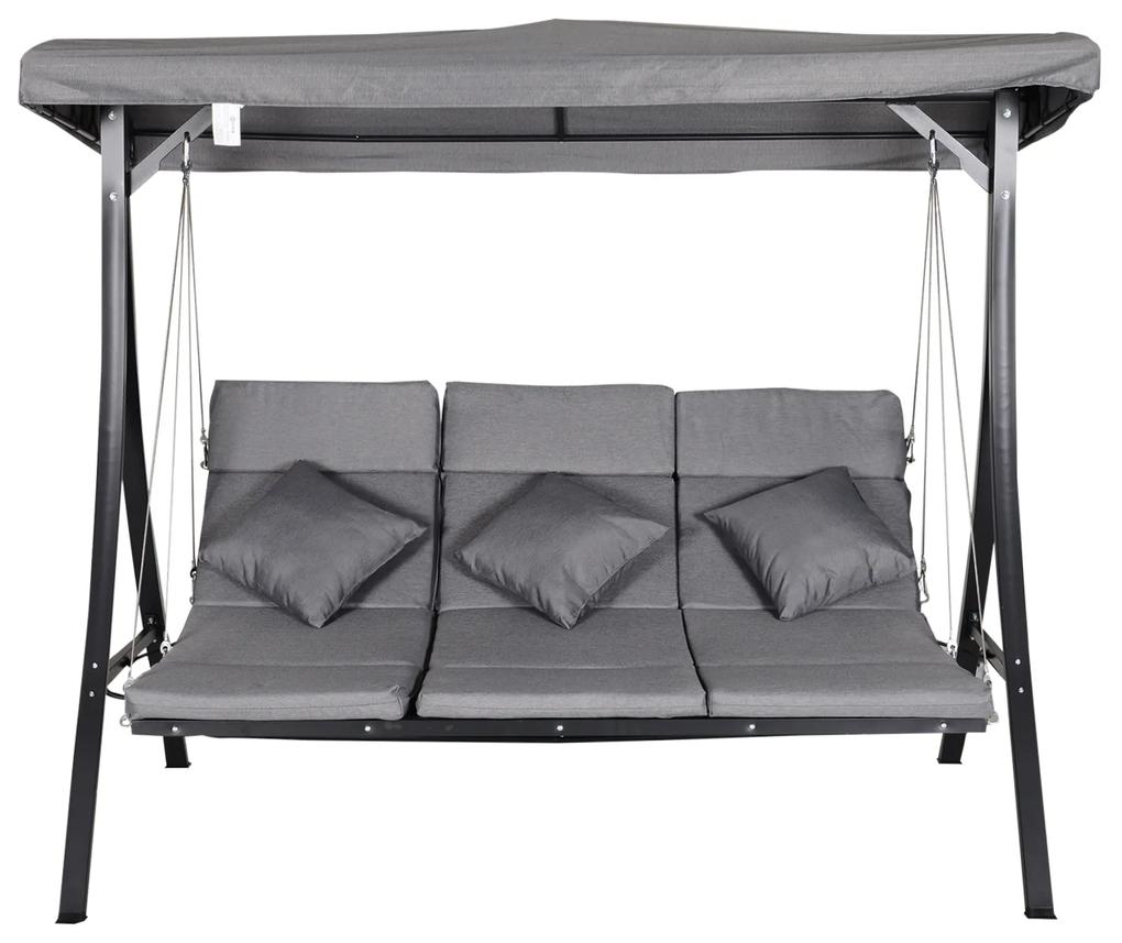 Outsunny Balansoar cu 3 scaune din material textil cu perne si acoperis reglabil gri 200 x 115 x 168 cm