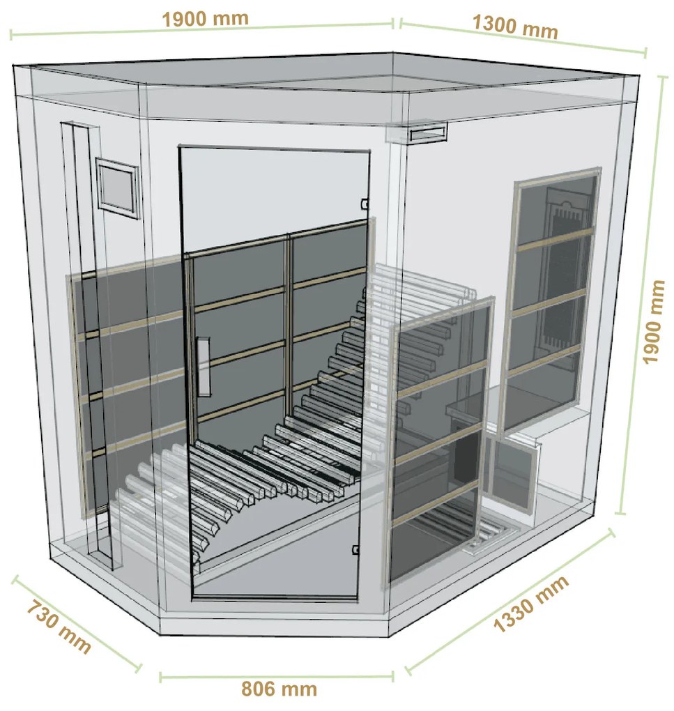 Infračervená sauna/ tepelná kabína Kolding s vykurovacím systémom Triplex a drevom Hemlock
