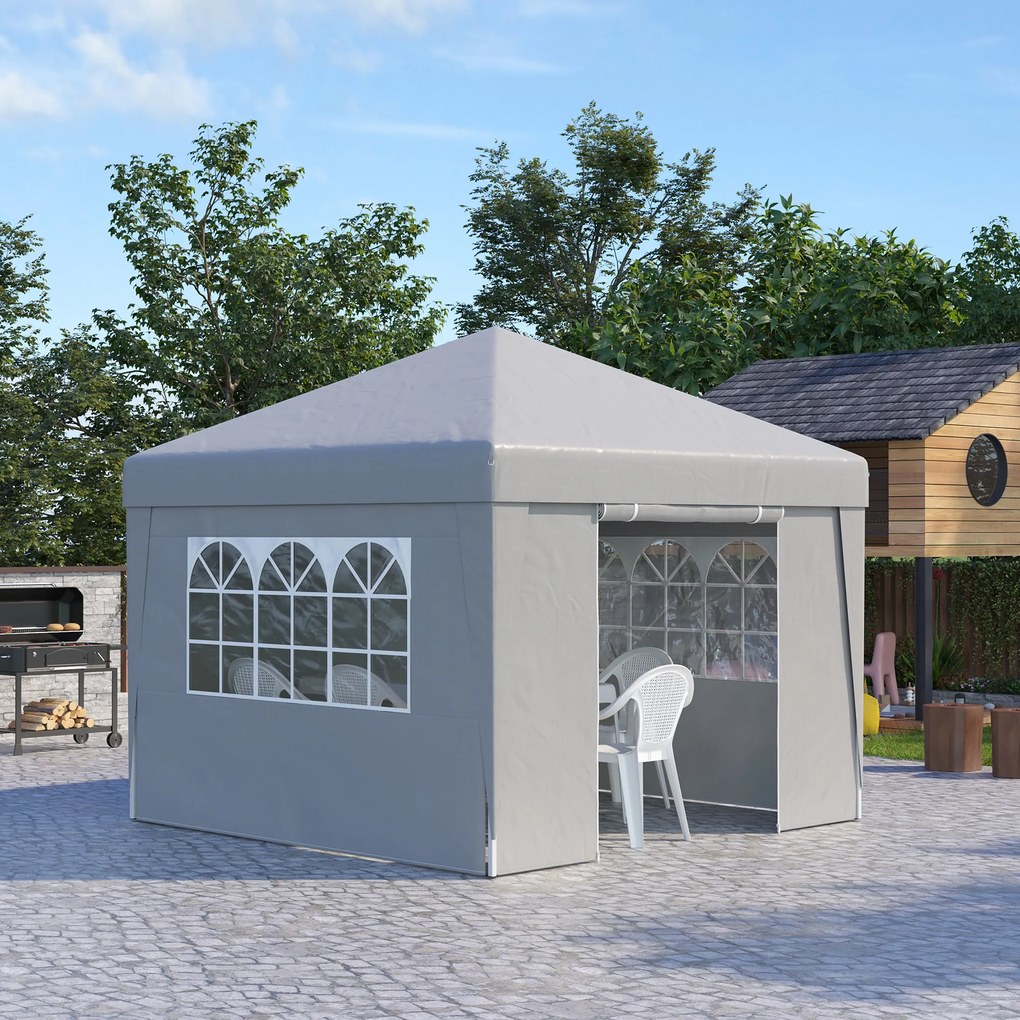 Outsunny Cort Pliabil 3x3m cu Înălțime Reglabilă, Design Pop Up, Ferestre, Alb, Perfect pentru Evenimente în Aer Liber | Aosom Romania