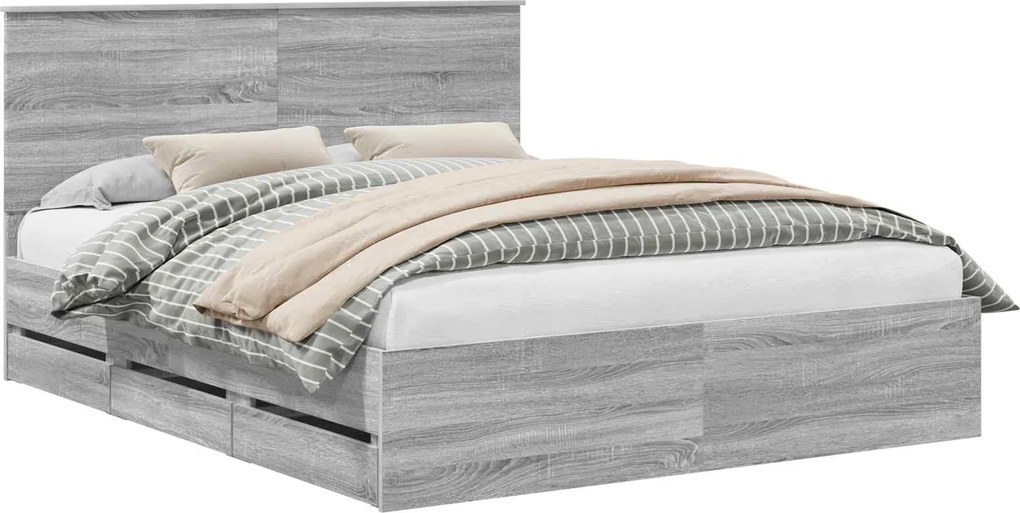 vidaXL Cadru de pat cu sertar Gri Sonoma 160 x 200 cm Lemn Ingineresc