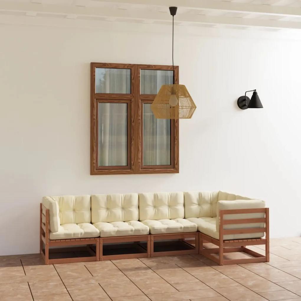 3076607 vidaXL Set mobilier de grădină cu perne, 5 piese, lemn masiv pin