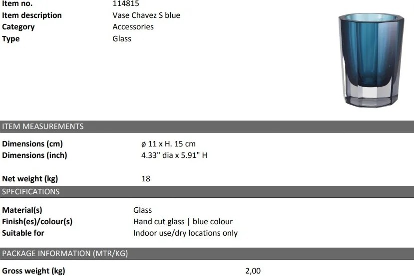 Vaza flori, Vas decorativ CHAVEZ S albastru 114815 HZ