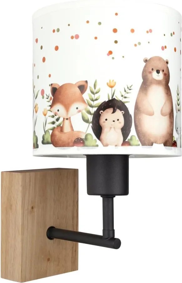 Brilagi - Aplica de perete BOBO WOOD 1xE27/25W/230V stejar/negru/alb/cu motive animale