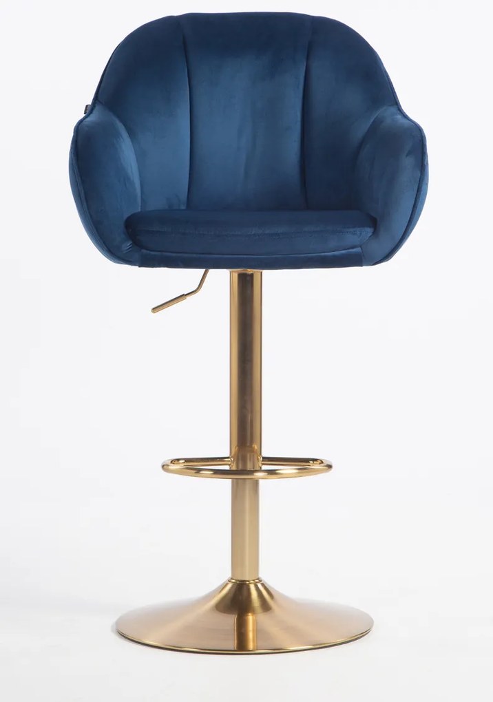 HR2055W Scaun Bleumarin din Catifea cu Bază Aurie