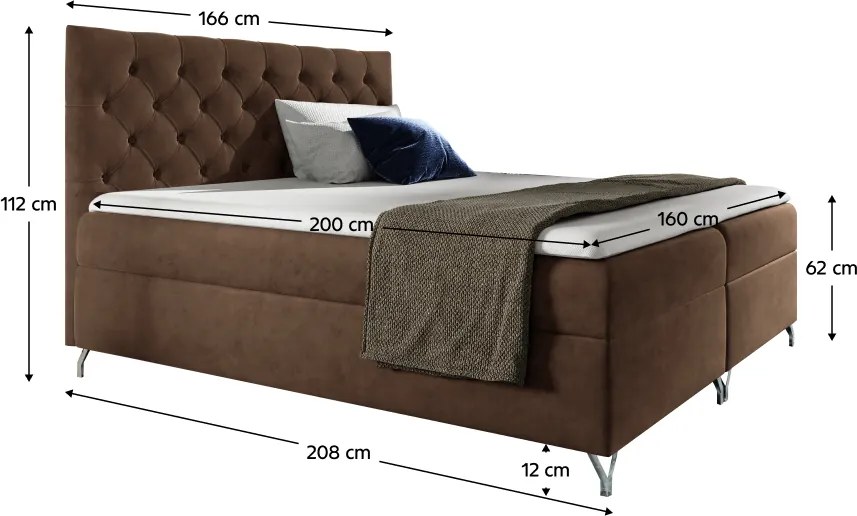 Pat cu boxspring 160x200, ţesătură maro Velvet , GULIETTE + cadou