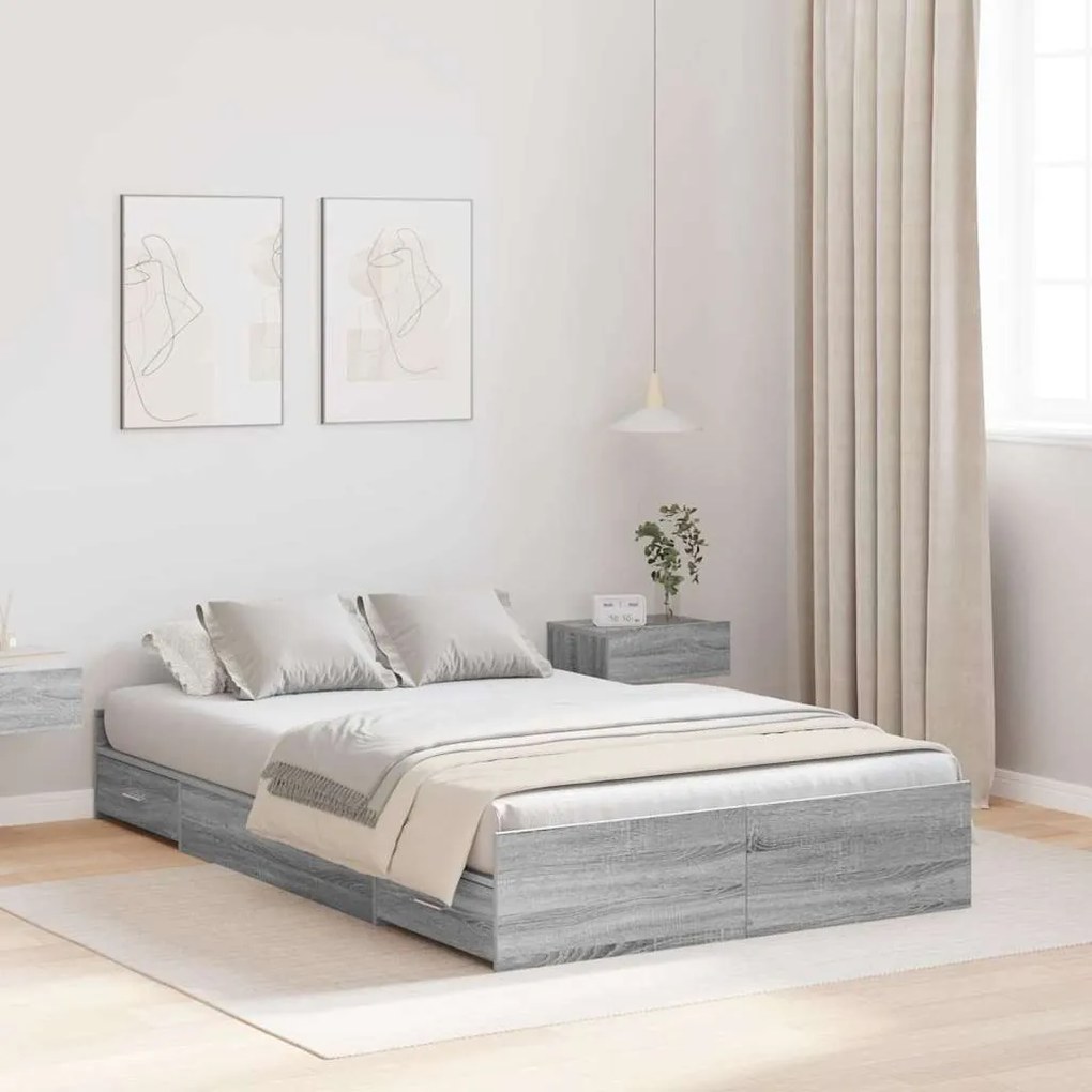 vidaXL Cadru de pat cu depozitare cu sertar cu headboard sonoma gri 120 x 200 cm