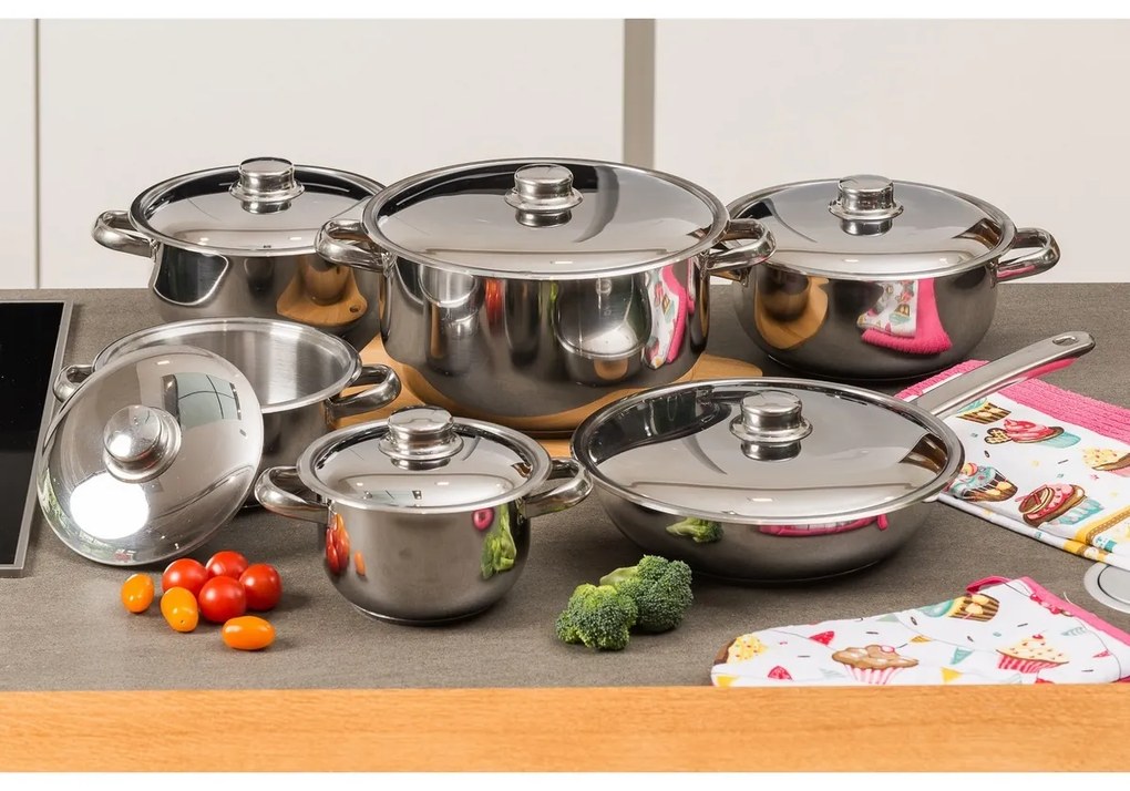Set oale inox cu capac inox 4Home Destiny, 12 piese