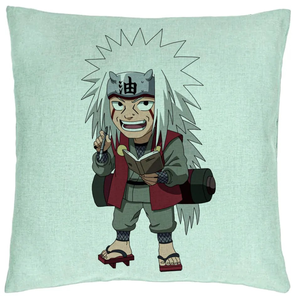 Perna Decorativa cu Naruto Jiraiya, 40x40 cm, Verde Menta, Husa Detasabila, Burduf