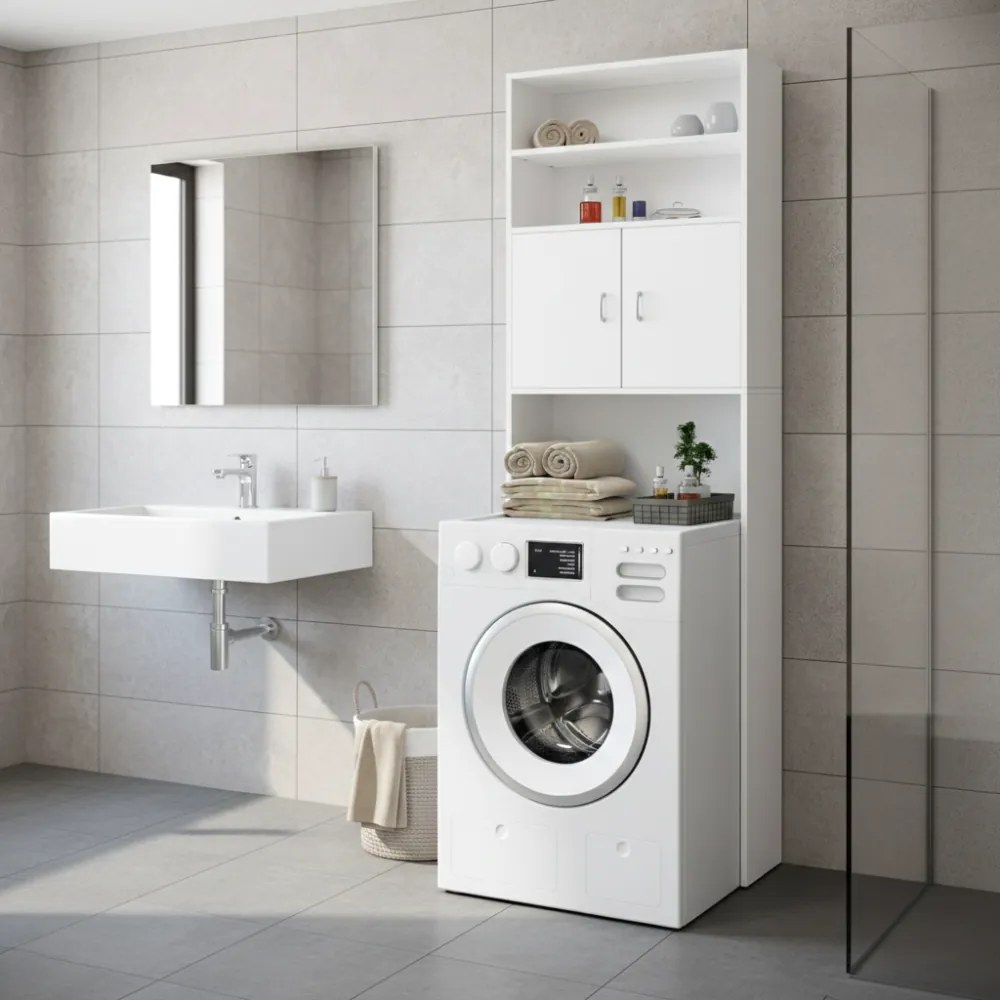 Dulap înalt deasupra mașinii de spălat SILKE, 185×63×20cm, alb Casaria