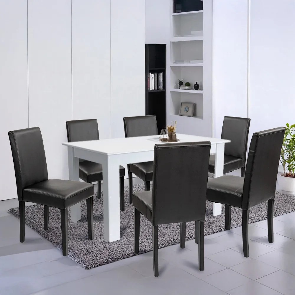 Set de masă Leon 6+1 alb-negru