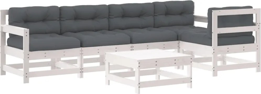 vidaXL Set mobilier relaxare grădină&perne 6 piese alb lemn masiv pin