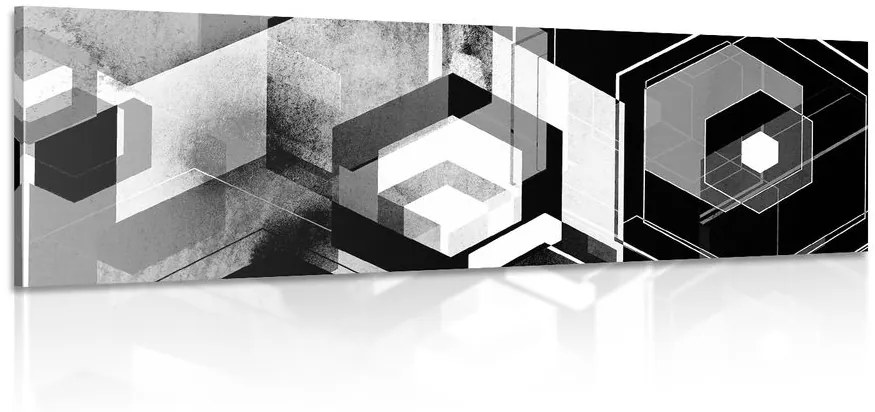Tablou geometrie futuristă în design alb-negru