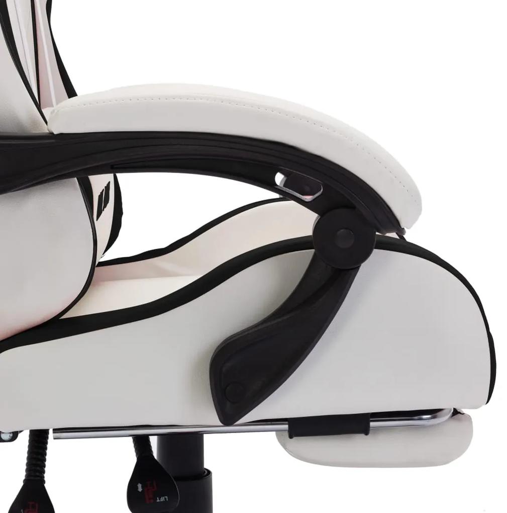 Scaun de racing cu LED RGB, negru si alb, piele ecologica Alb, Cu suport de picioare, 1