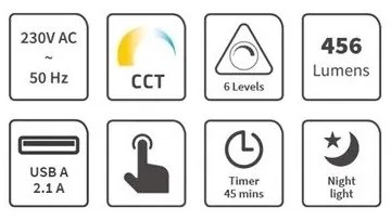 Lampă LED dimabilă de masă cu USB LED/9W/230V 3000K/4000K/5500K negru