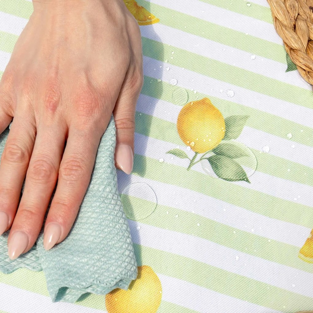 Goldea față de masă teflonată - dungi verzi cu lămâi 100 x 100 cm
