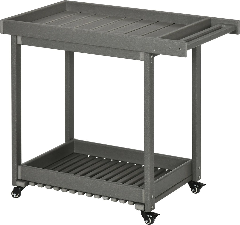 Outsunny Servierwagen cu Suporturi pentru Prosoape, 1 Placa Inferioara, 4 Roti, 87 cm x 50 cm x 80 cm, Gri inchis | Aosom Romania