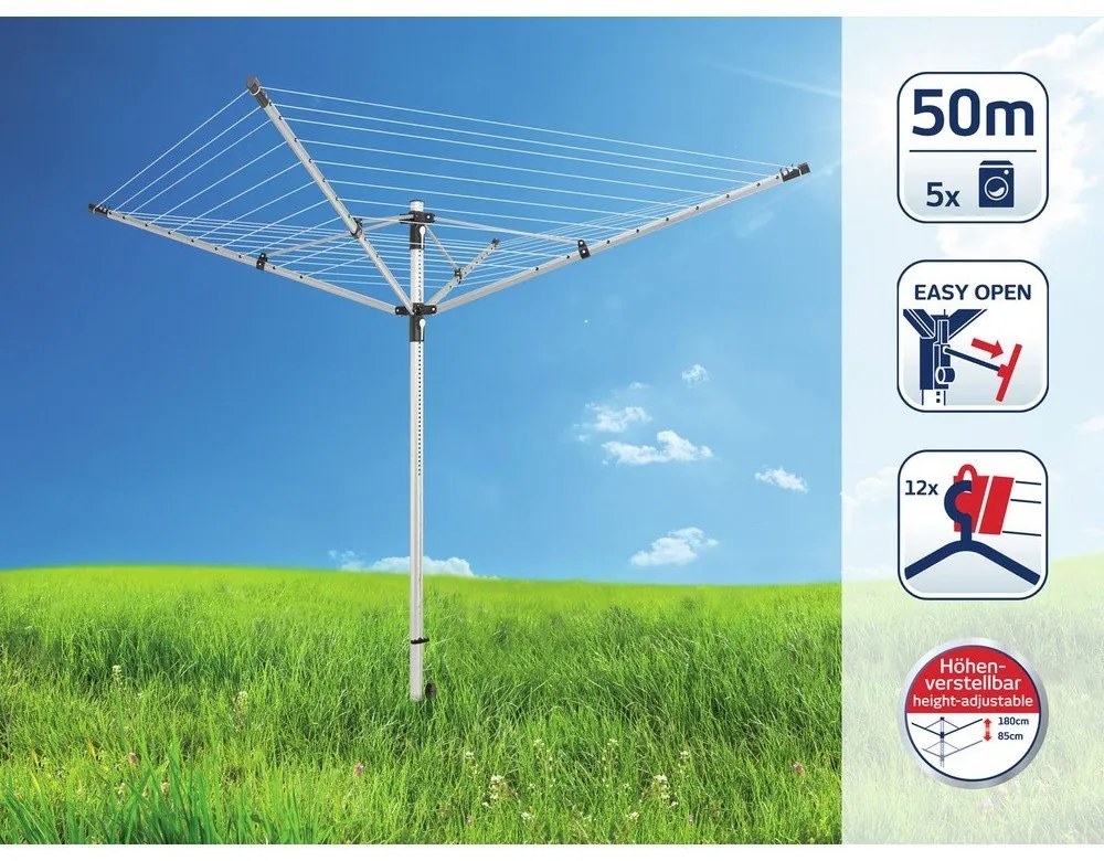 Uscător de rufe argintiu pentru grădină 50 m LinoLift 500 – LEIFHEIT