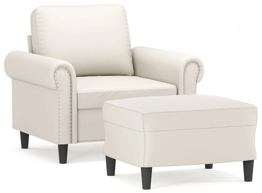 3153612 vidaXL Fotoliu canapea cu taburet, crem, 60 cm, piele ecologică
