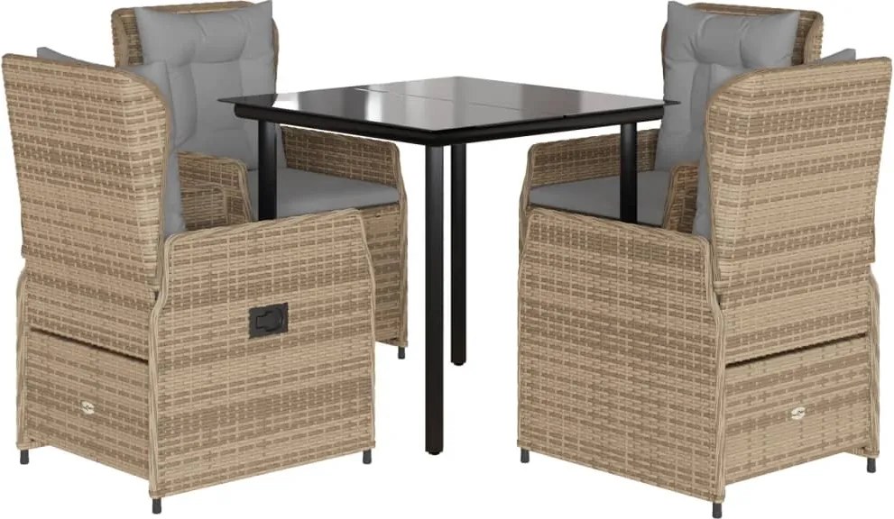 vidaXL Set mobilier de grădină cu perne, 5 piese, bej, poliratan
