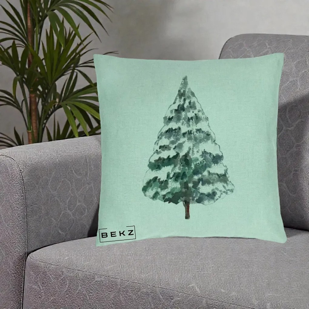 Perna Decorativa cu tematica de Craciun, Brad 2, 40x40 cm, Verde Menta, Husa Detasabila, Perna Inclusa, BEKZ®
