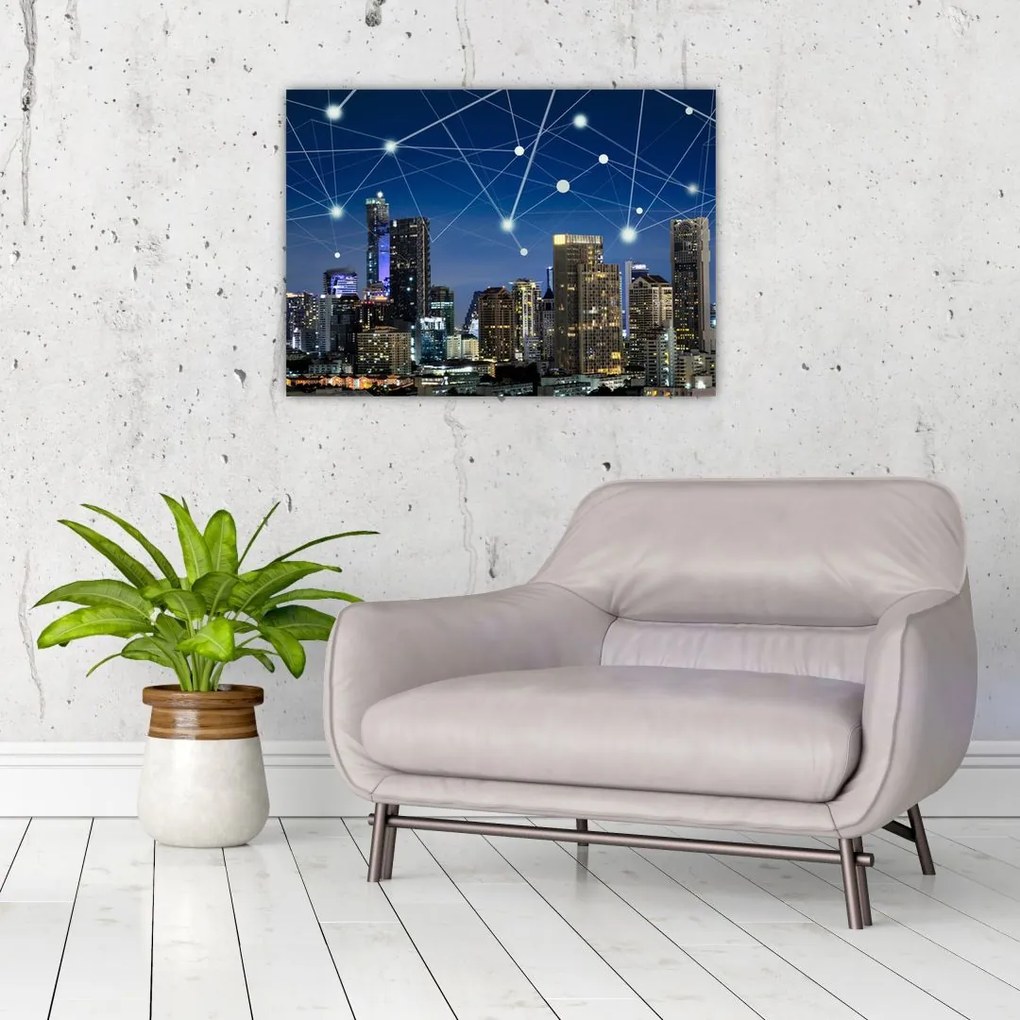 Tablou pe sticlă - Municipiul nocturn (70x50 cm)