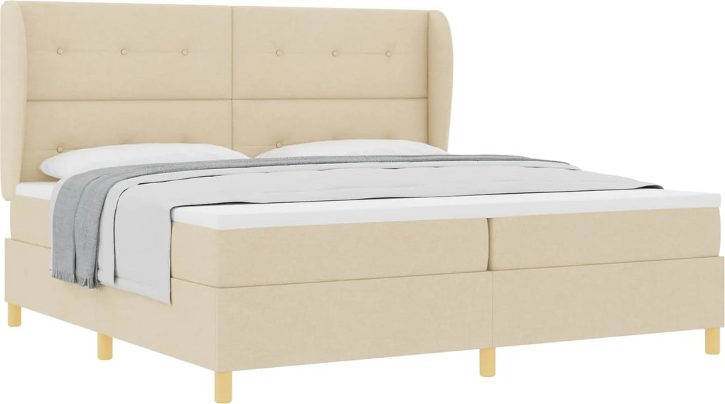 vidaXL Pat cu arcuri cu saltea cu headboard Crem 200 x 200 cm țesătură