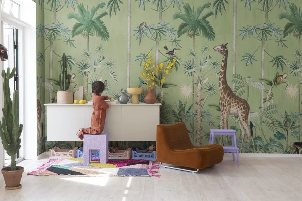 Fototapet, Giraffe's Stroll, Emerald, Rebel Walls